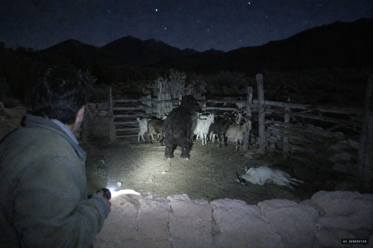Cachi, Salta, August 2002: a witness reports a small, furry being about 80 cm tall with a short tail near goats that later died, during Argentina's cattle mutilation wave.