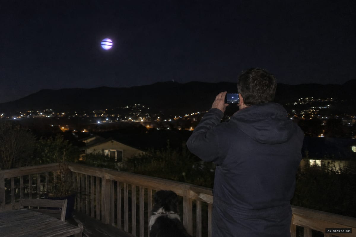 Lower Cashmere, Christchurch, 13 June 2016: Oisin Lavelle films a bright, colour-changing sphere crossed by rotating dark bands in the south-western night sky, which he watched for two hours.