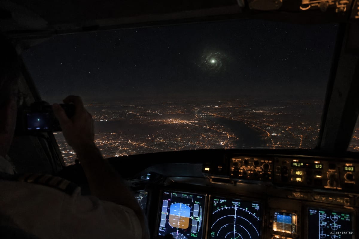 8 January 2018, north of Khartoum: a Martinair 747 pilot photographs a point of light inside a green spiral glow drifting slowly south, also seen by residents and Sudanese military below.