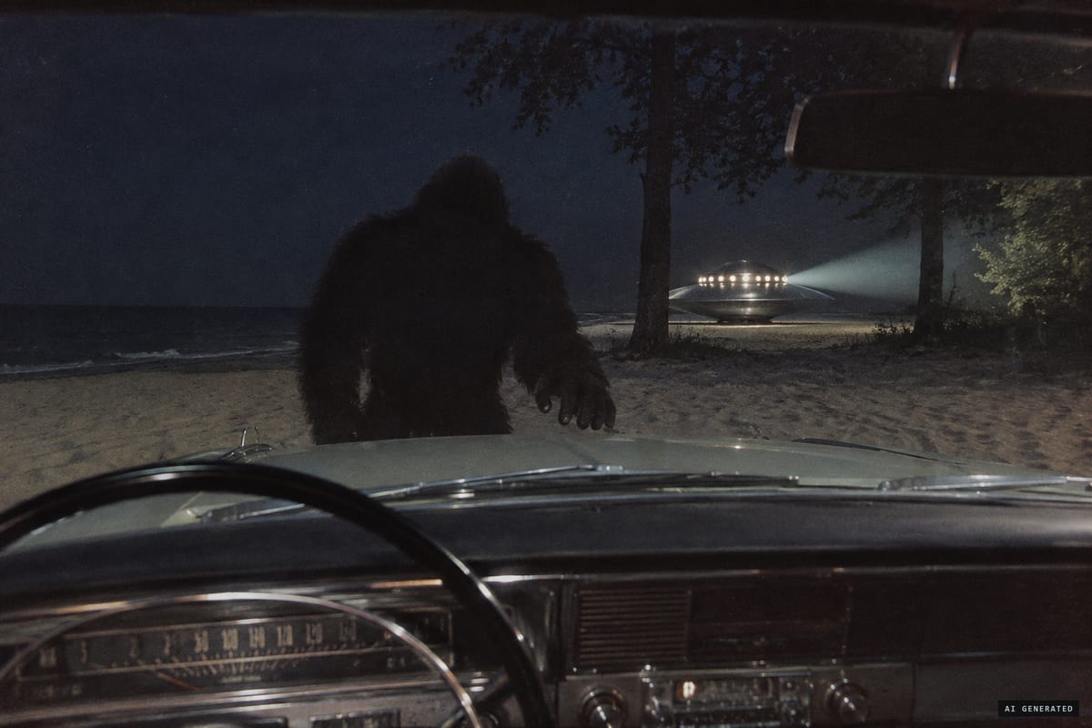 Presque Isle, Erie, Pennsylvania, July 31, 1966: witnesses in a car stuck on Beach 6 reported a dark, six-foot figure clawing at the car after a silvery object landed among nearby trees.