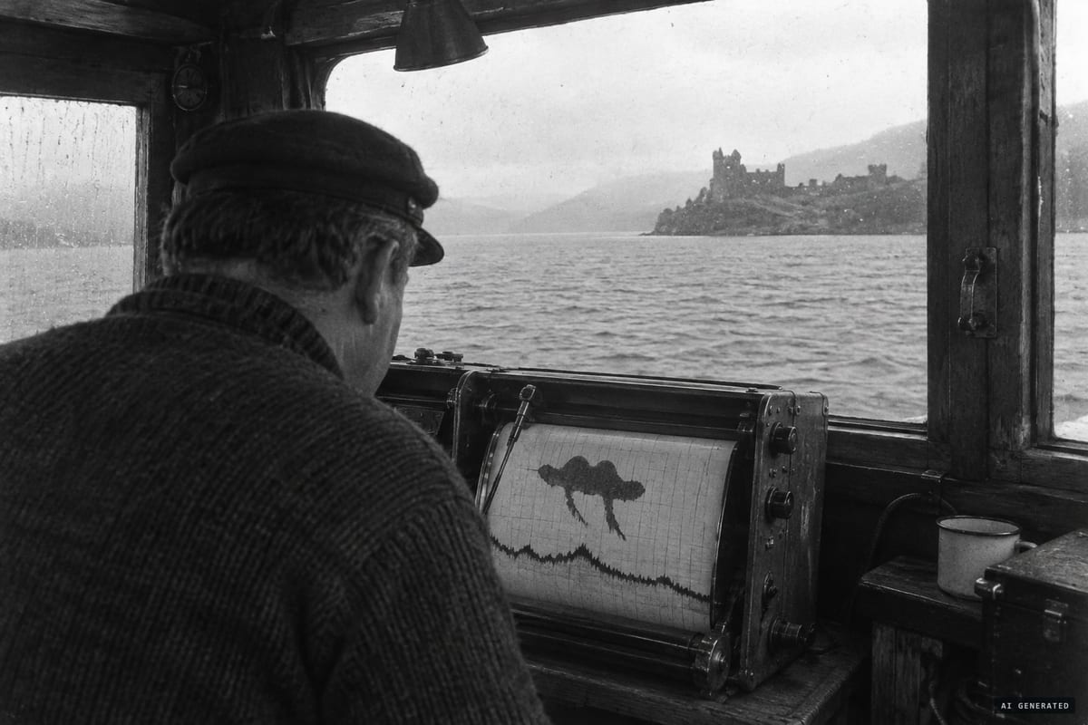 Loch Ness, 2 December 1954: the Rival III's echo sounder records a 50-foot shape 480 feet down, keeping pace with the boat for half a mile.