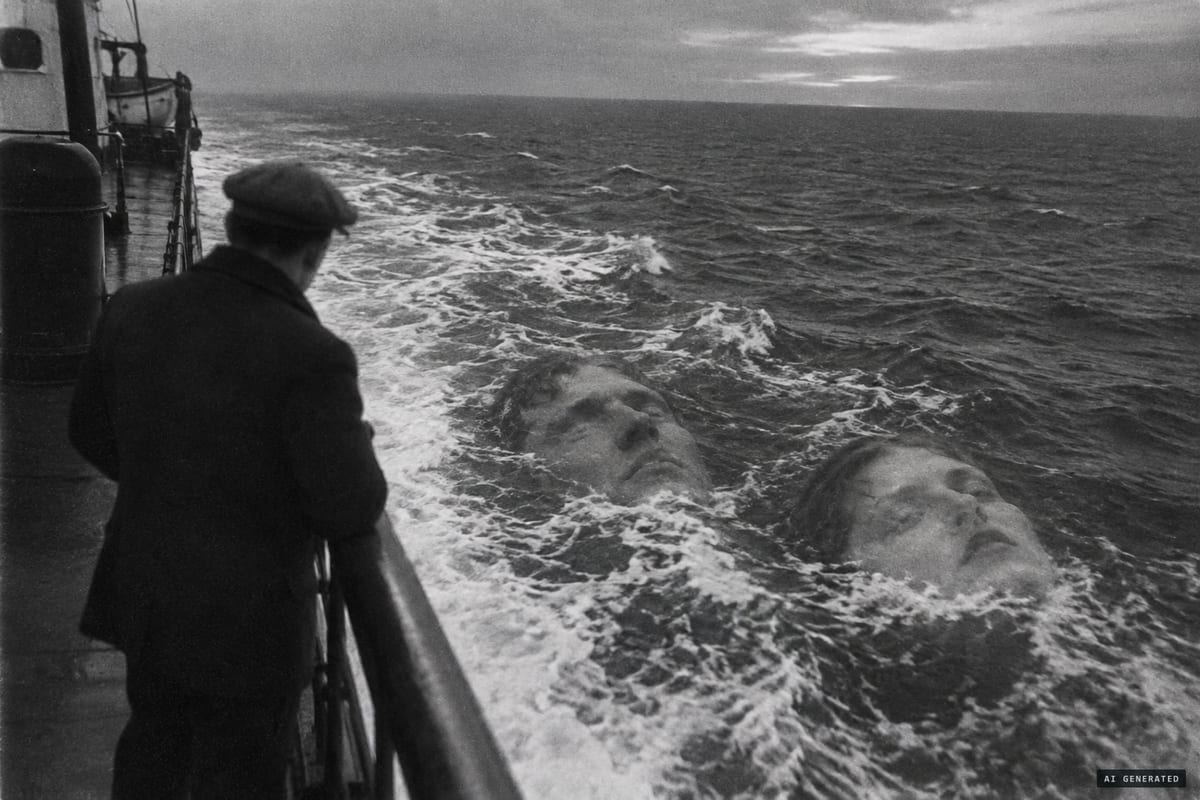 December 1924, Pacific Ocean: crew of the tanker SS Watertown reported seeing the faces of two shipmates buried at sea the day before, following the ship in the foam off the port side at dusk.