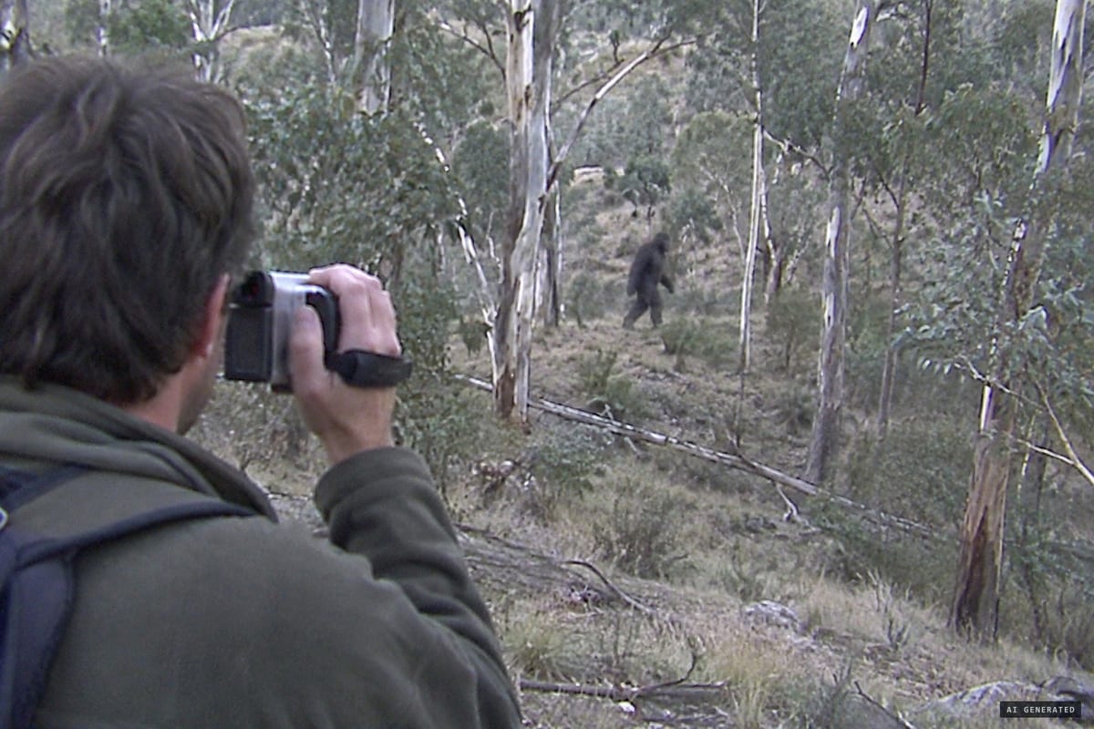Brindabella Mountains, August 2000: Steve Piper films a distant, dark, upright figure limping on two legs through a bush gully, a shape he said was far too big to be a kangaroo.