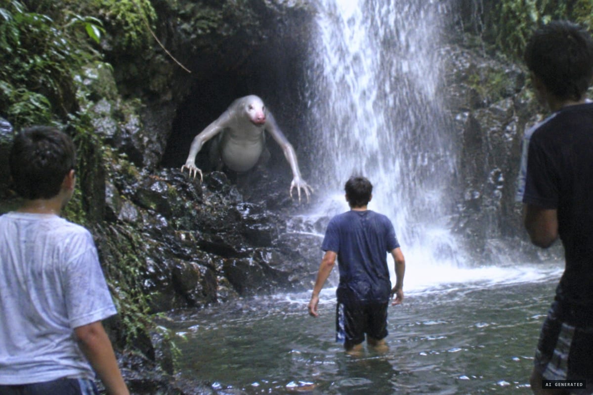 Cerro Azul, Panama, 12 September 2009: four teenagers said a pale, hairless creature with long arms and curved claws came out of a cave behind a waterfall and climbed over the rocks towards them.