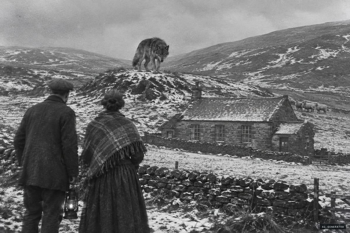 December 1904: witnesses report a wolf 'much larger' than the escaped menagerie cub on the hills behind Allenheads School, Northumberland, at the height of the sheep killings.