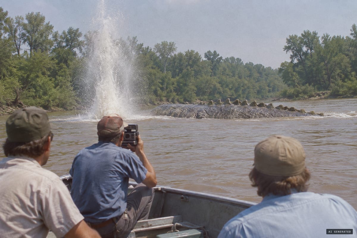 Summer 1971, White River near Newport, Arkansas: a column of water erupts twenty feet from Cloyce Warren's fishing boat, and the men see a gray creature with a spiny backbone twenty feet or more long swim away as Warren takes a Polaroid.