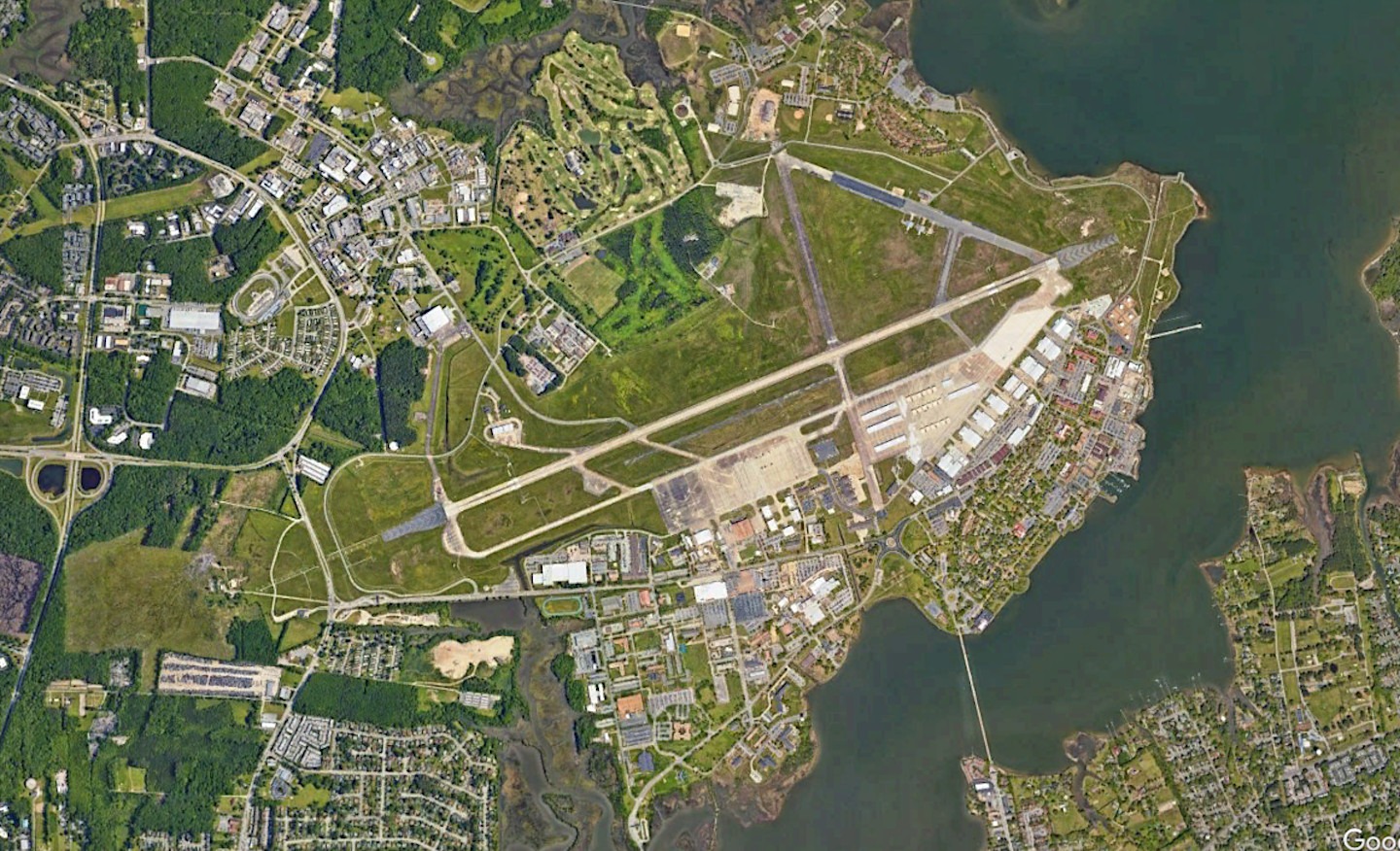 Context: satellite view of Langley AFB