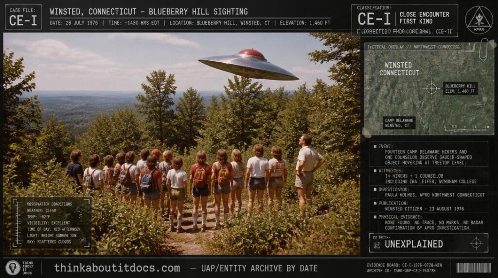 Modern reconstruction illustration of the Winsted sighting, not a photograph.