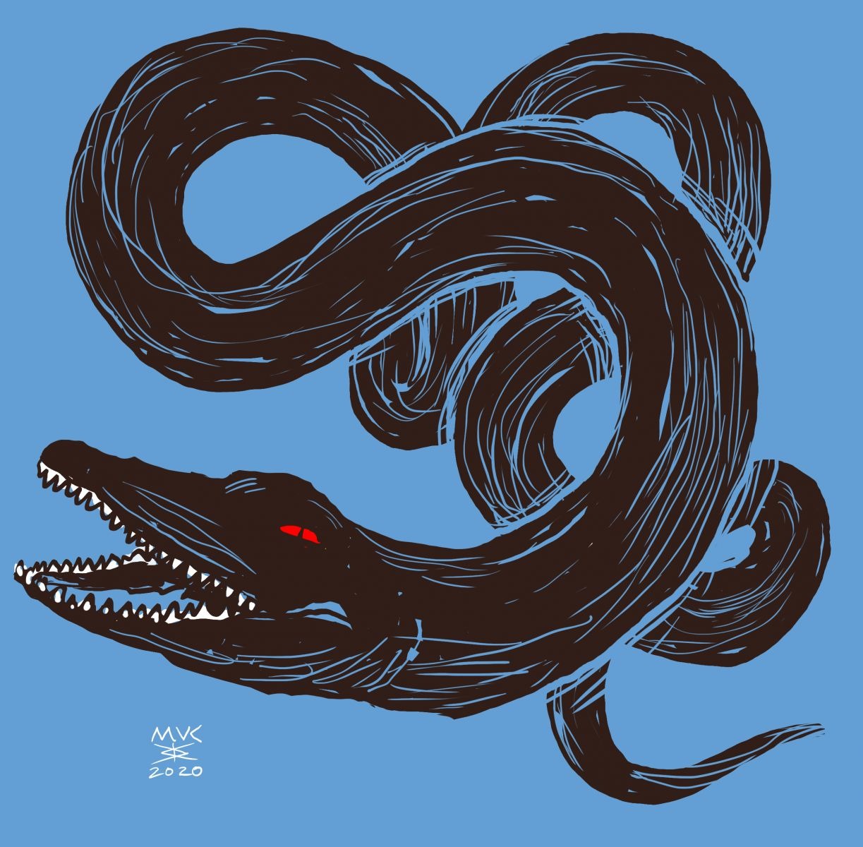 Artist's illustration used in Caltrans's 2023 online presentation of its Fourword reprint. The red eyes and sharp teeth are the artist's, not a witness's.