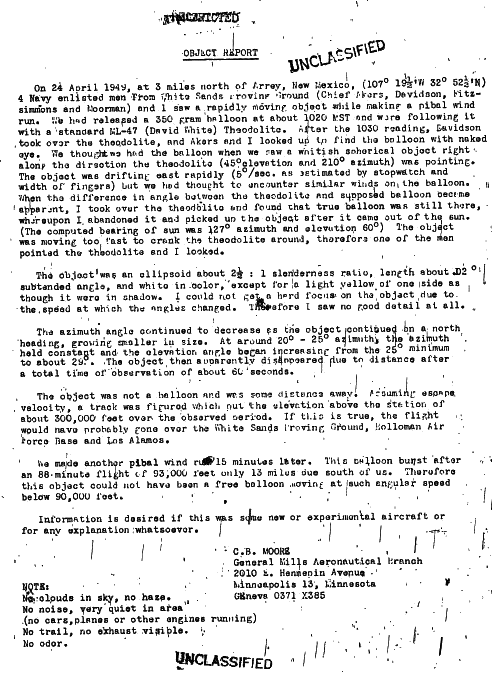 Charles B. Moore's object report.