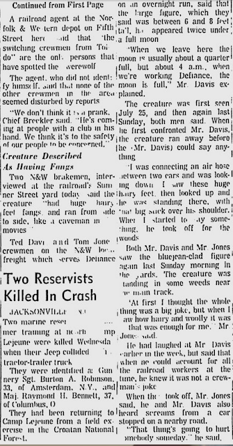 Second newspaper scan about the Defiance wolfman, paper and date unlabelled