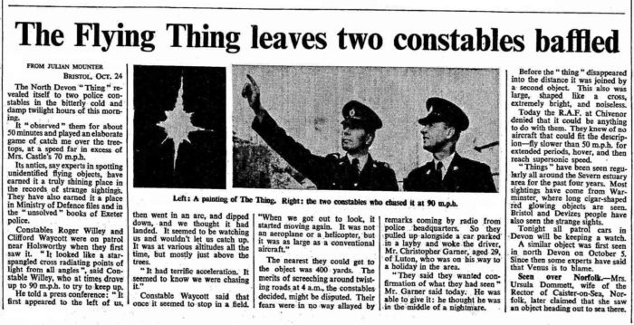The Times clipping reporting the Devon police chase, October 1967