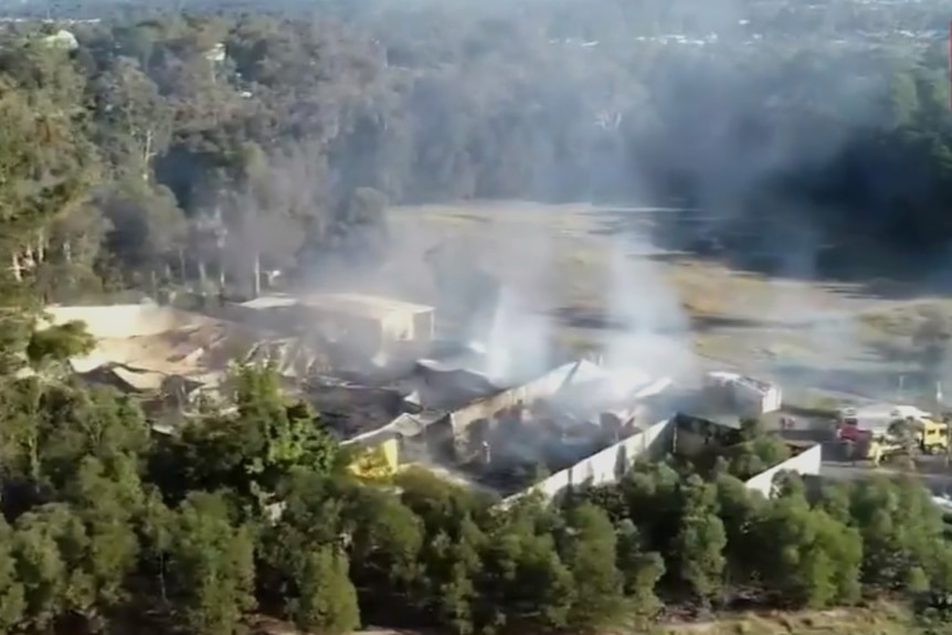 Aerial view of the burnt-out former Big Brother house, 2019
