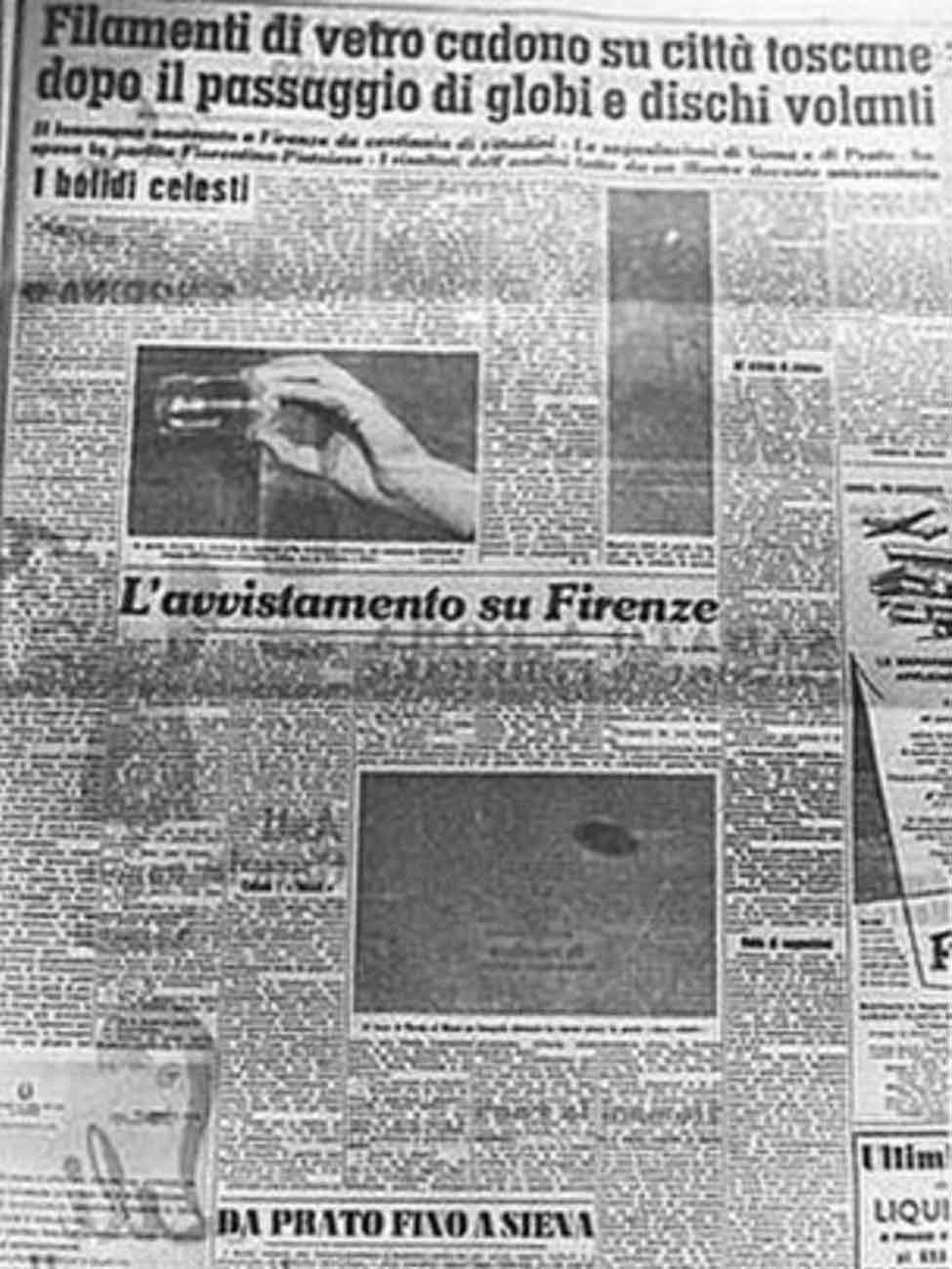 La Nazione front page coverage of the 1954 Florence sighting