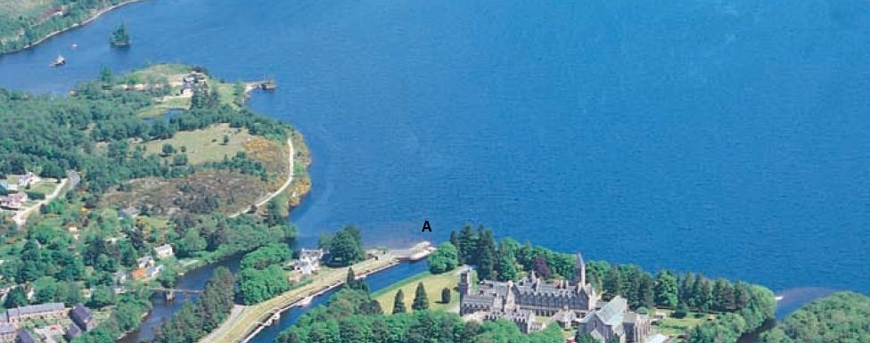 Aerial view of Fort Augustus marking Inchnacardoch Bay and the witness's position