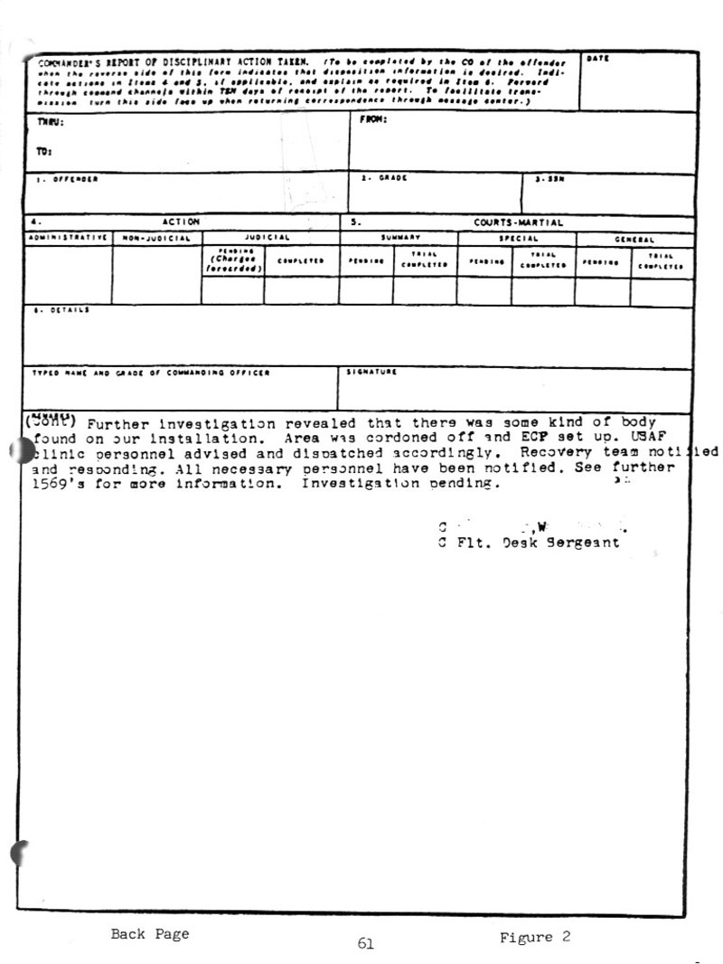 AF Form 1569 Incident/Complaint Report copy mailed by Morse, page 2 (authenticity disputed)