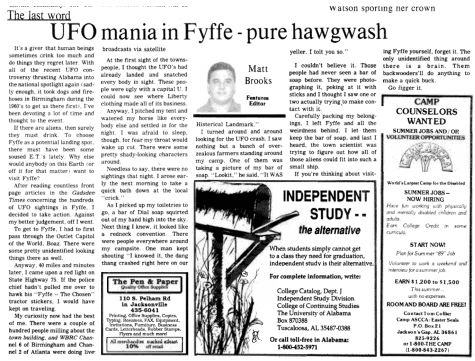 A 1989 newspaper clipping about the Fyffe sightings