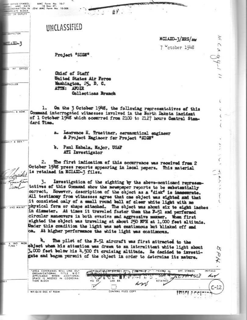 Col. McCoy letter from the Project Sign files, page 1