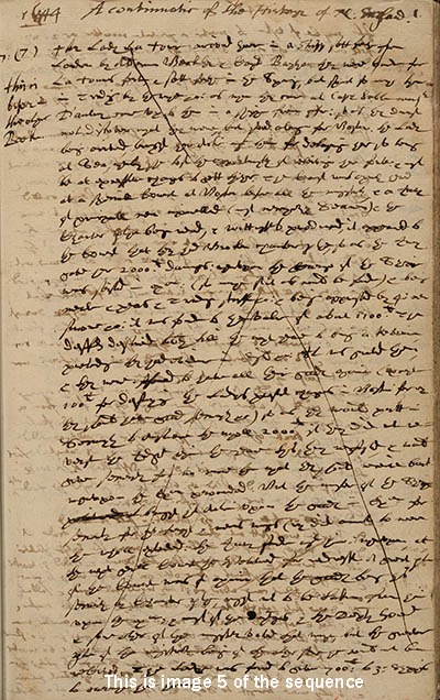 Manuscript of John Winthrop's journal, volume 3 (1644 to 1649), which records the 1644 Boston lights.