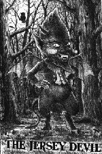 Illustration of one version of the Jersey Devil, an artist's drawing shown under a 1934 Courier-Post heading.