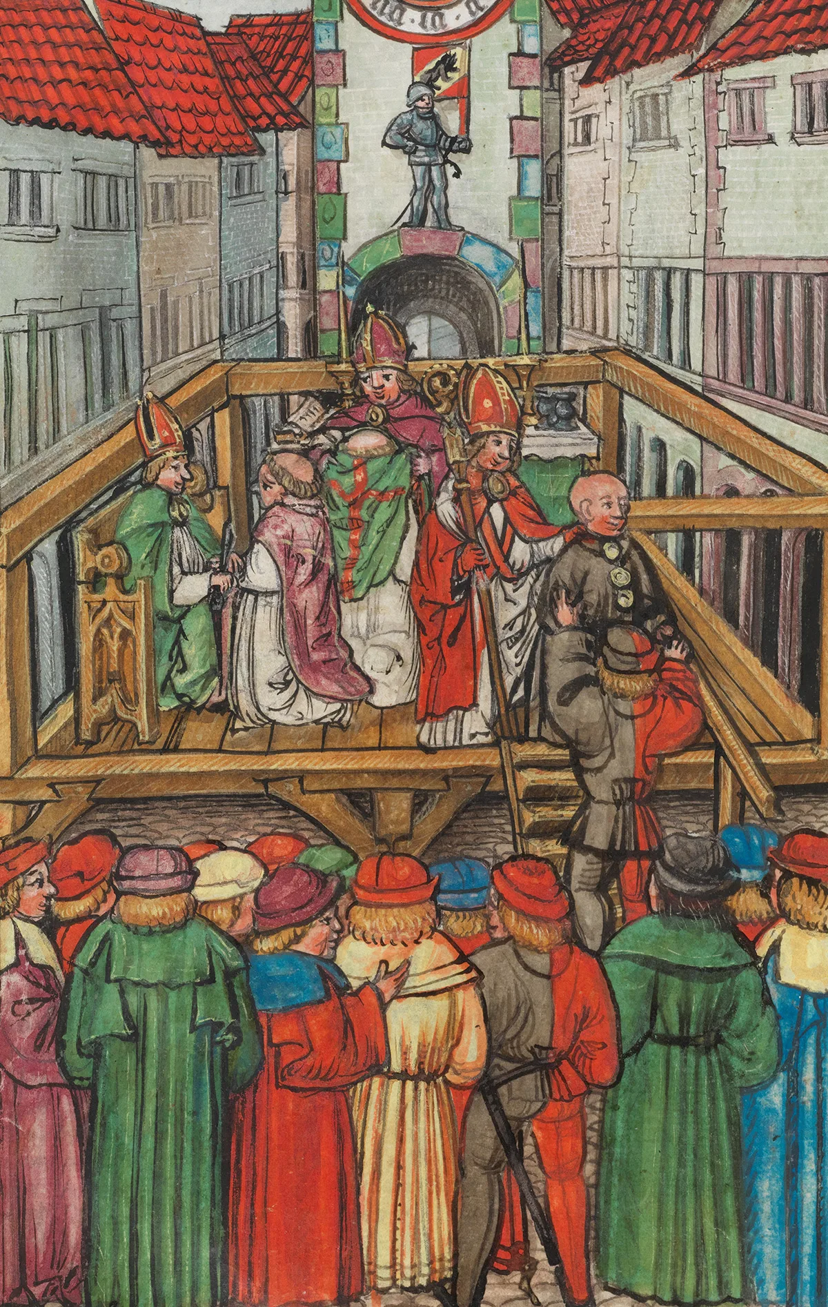The four Dominicans defrocked in the Kreuzgasse on 23 May 1509, with the Zytglogge behind