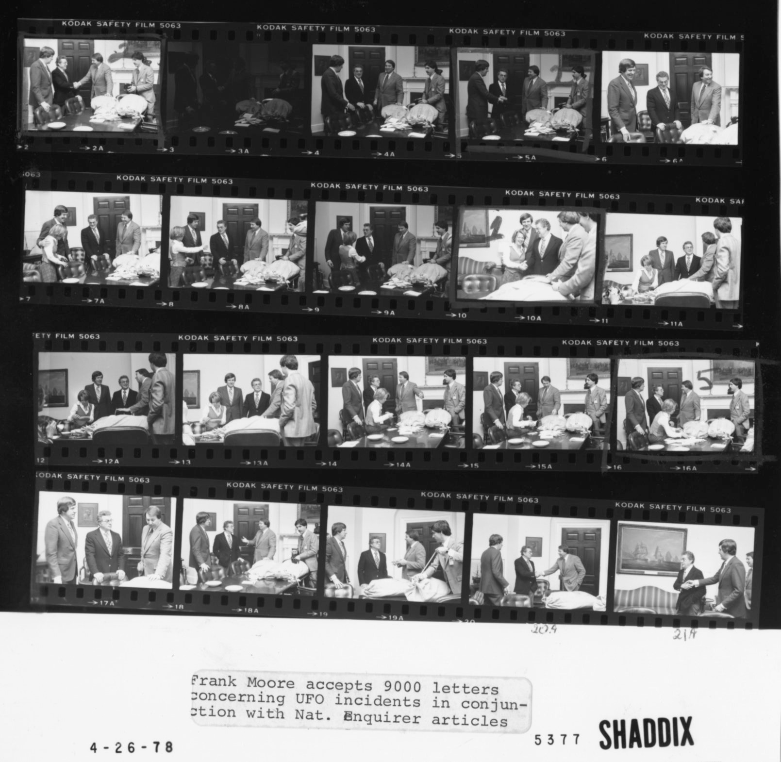 Second White House contact sheet from the same 1978 session with the UFO letters