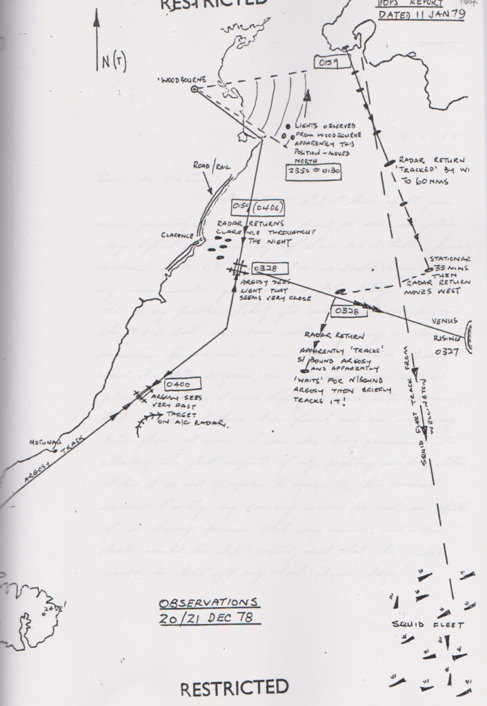 Captain Vern Powell's hand-drawn map, NZ MOD UFO Files 1080/6/897 Vol 1.