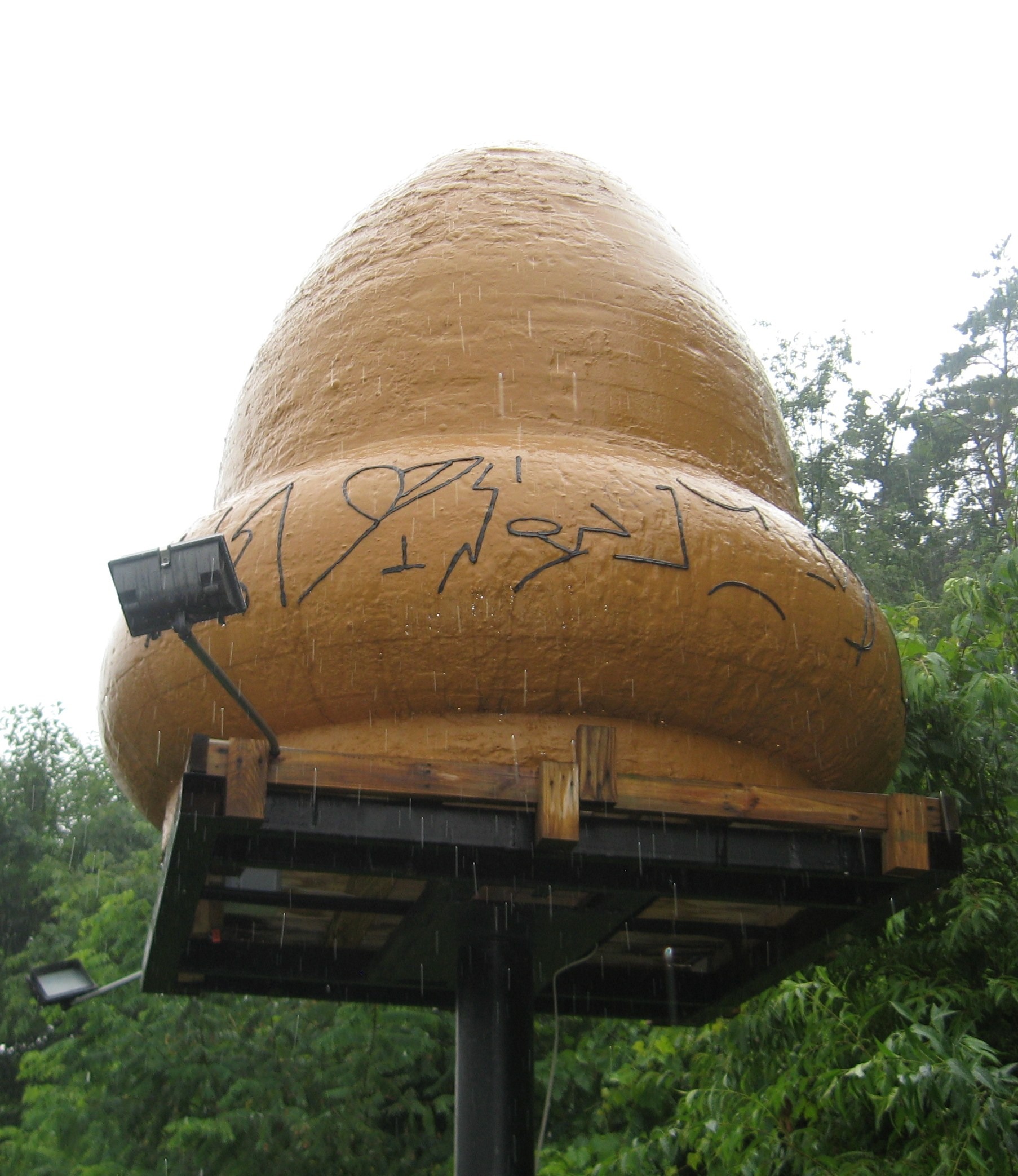 The acorn mockup built for Unsolved Mysteries in 1990, displayed at the Kecksburg fire station. A replica, not evidence.