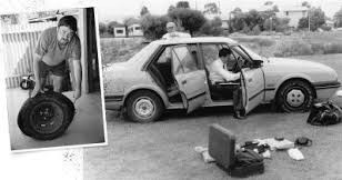 The family's Ford Telstar with the flat tyre, 1988