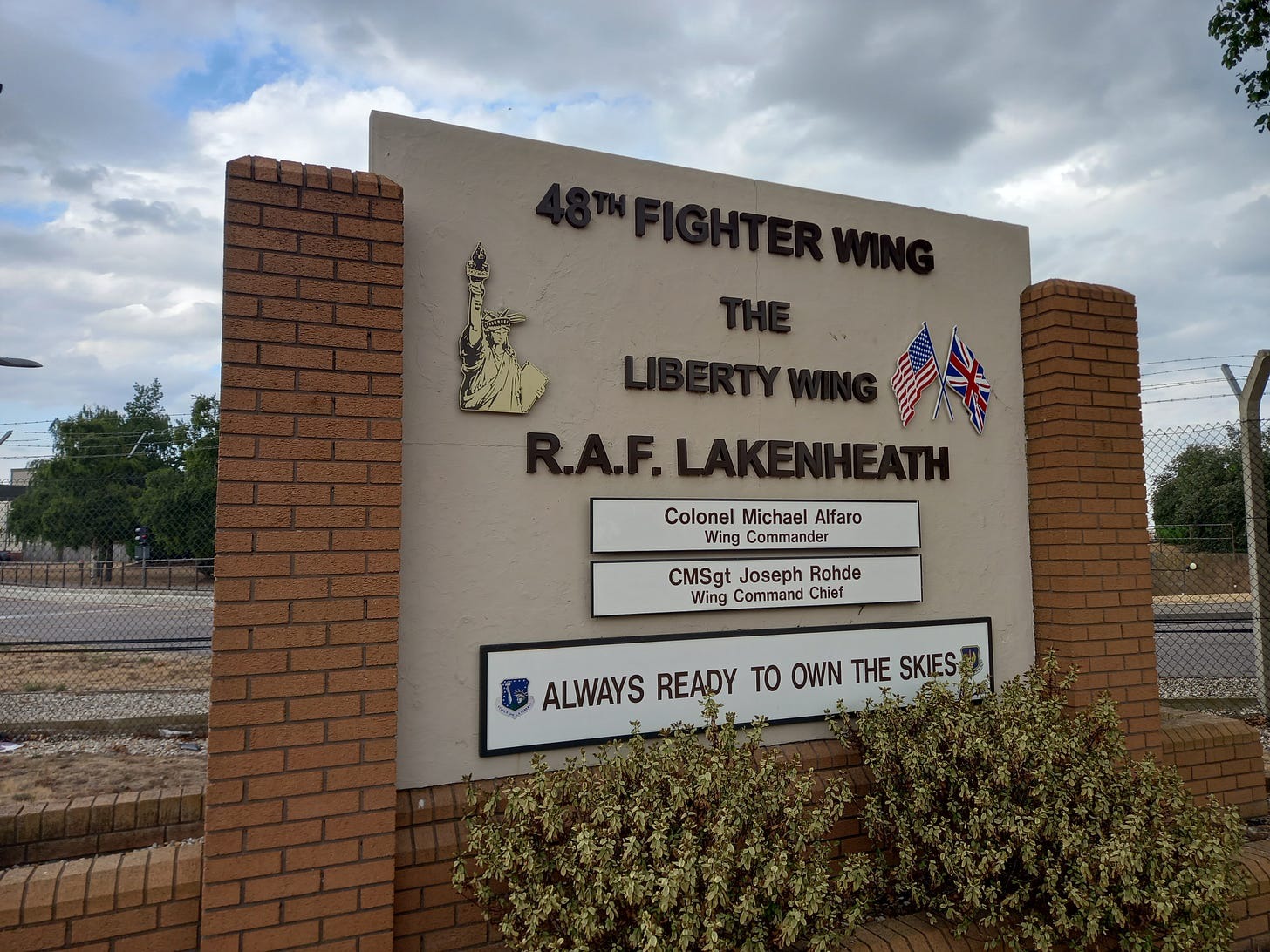 The gate at RAF Lakenheath, 2026