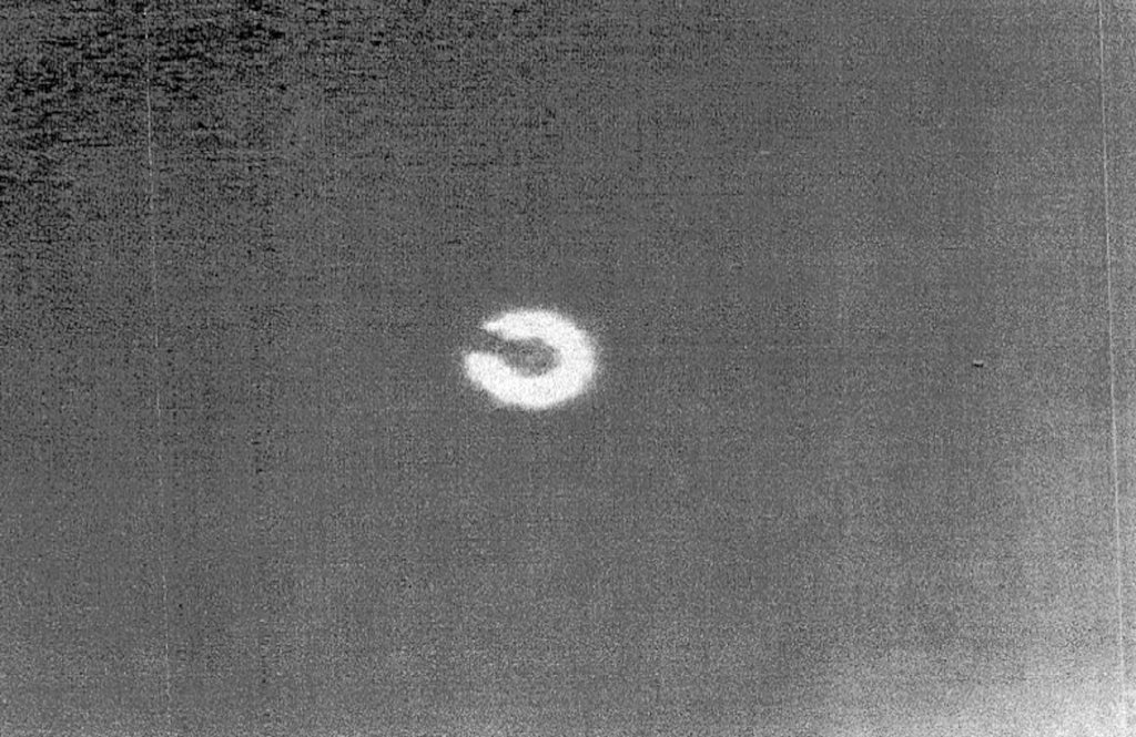Grainy still of the Yukon object (UAP 23) from an RCAF CP-140, released in September 2024.