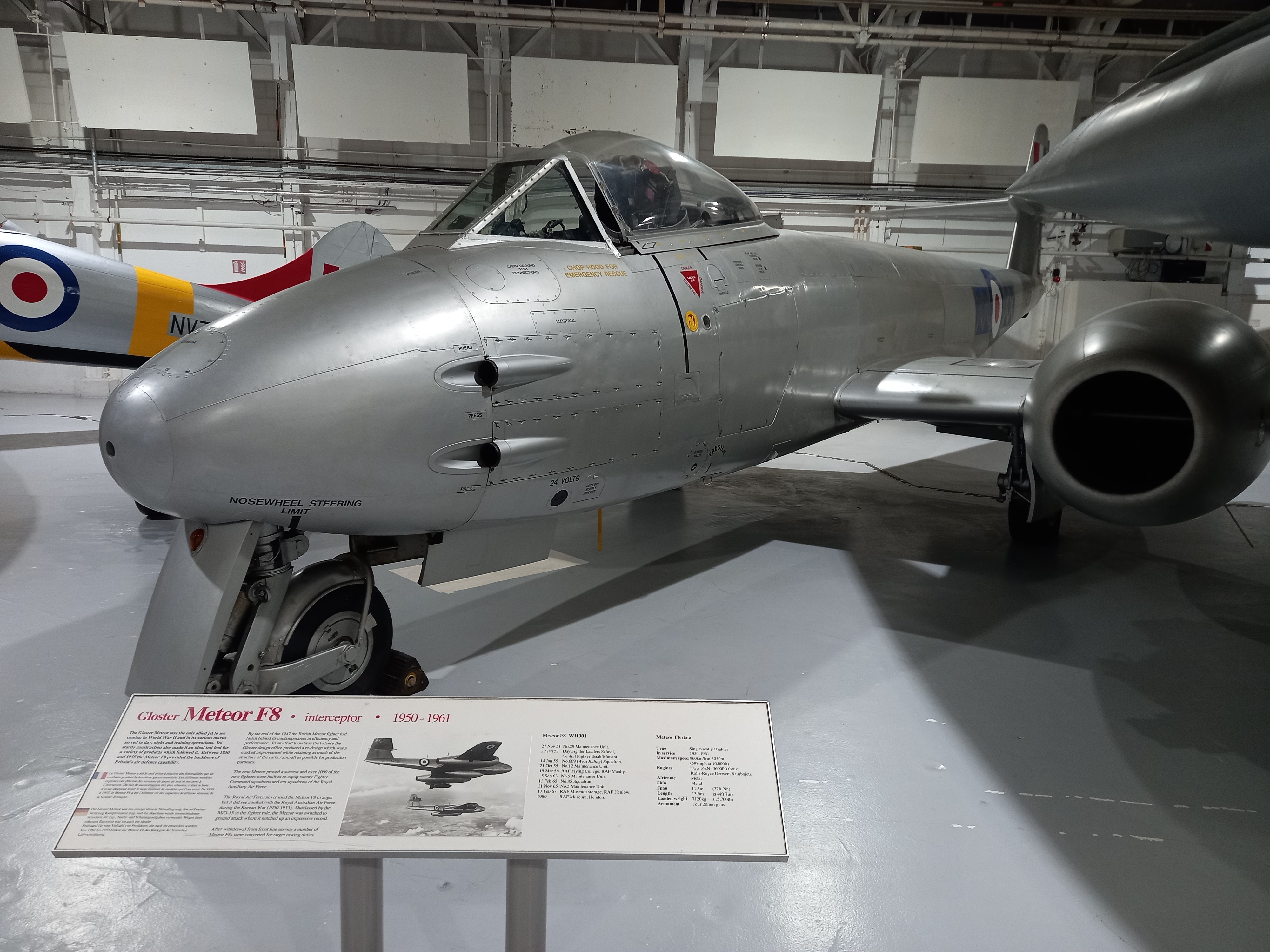 A Meteor F8 fighter jet of the type flown by Mick Swiney during the early 1950s
