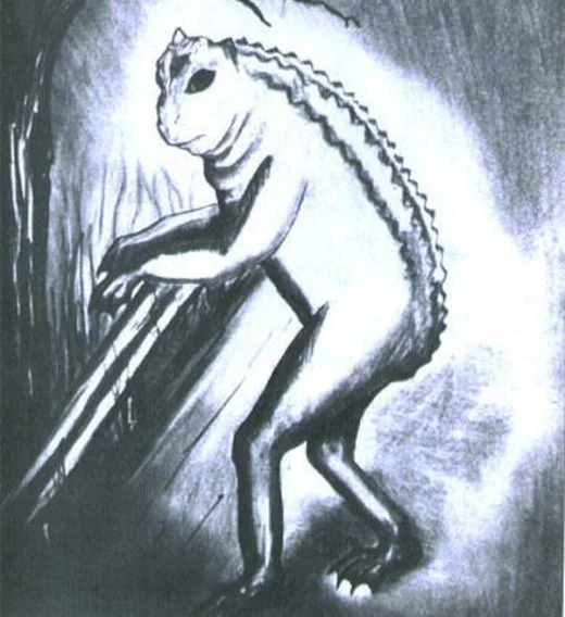 Sketch of the Loveland Frogman drawn from Officer Ray Shockey's description