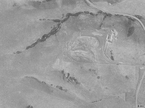 Aerial view of the Oscar Flight launch control facility, about 1.5 miles south of Roy, Montana