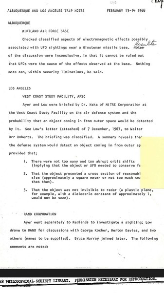 Colorado Project trip notes dated 13 February 1968 concerning the Malmstrom shutdown