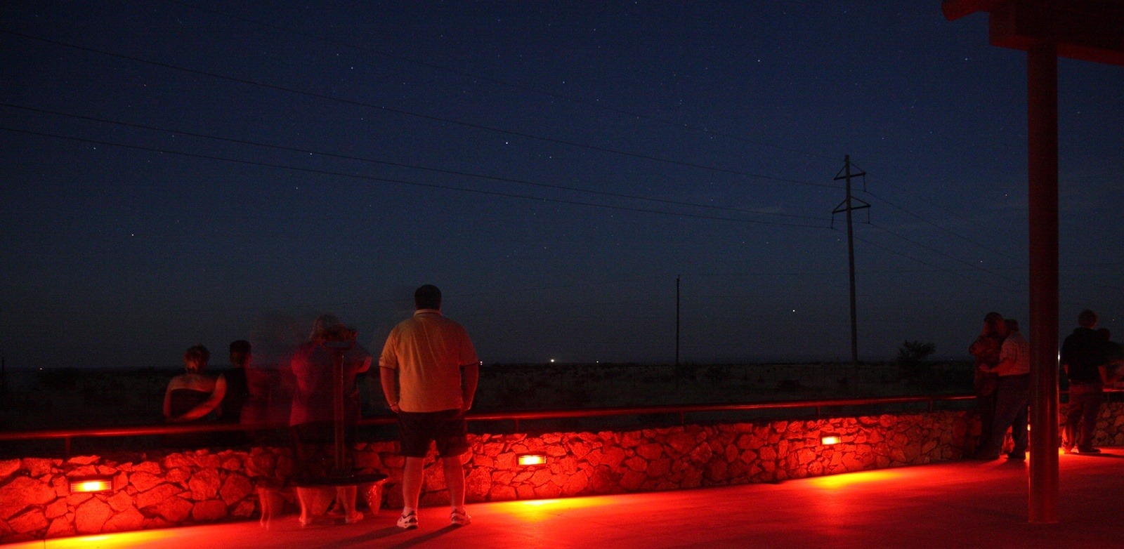 Wider frame of the same 2009 photograph from the Marfa lights viewing platform