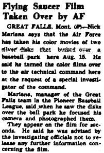 Berkshire Eagle, 12 Sep 1950: "Flying saucer film taken over by AF"