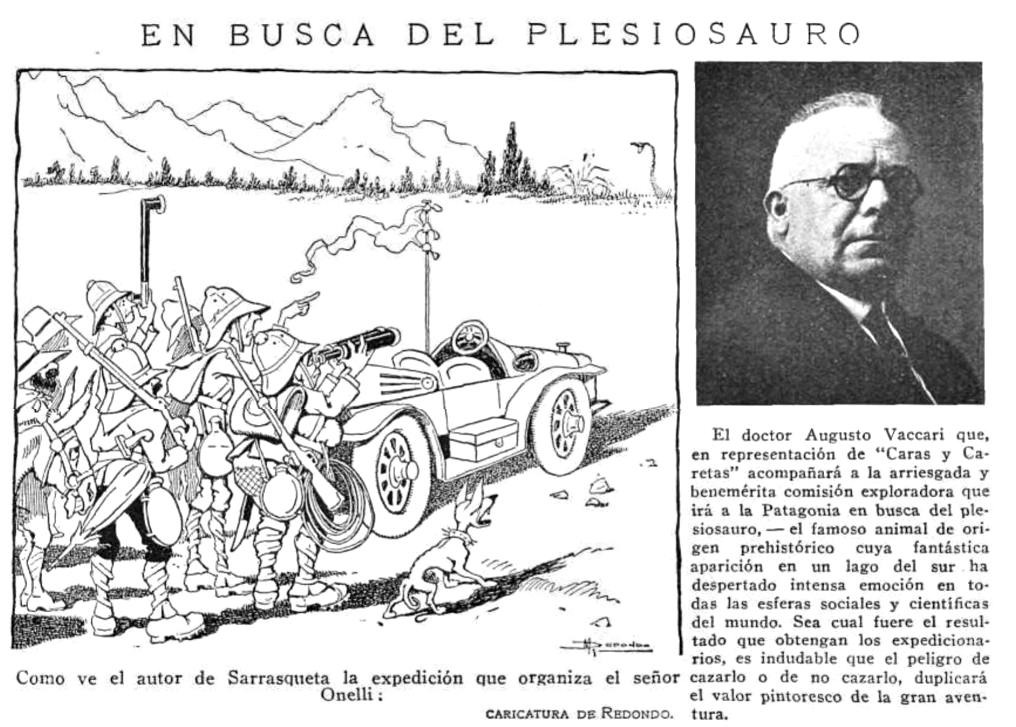 Dr Augusto Vaccari and an expedition cartoon, Caras y Caretas, 1922
