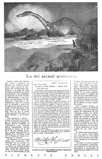 Onelli's 'Lo del Animal Misterioso', Caras y Caretas No. 1224, 18 March 1922