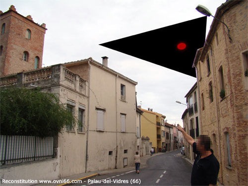 Illustration accompanying the OVNI 66 post on the Palau-del-Vidre black triangle; content unverified, no photographs of the object exist.