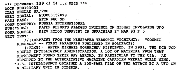 The start of the CIA Reading Room document, a translation of the 1993 Holos Ukrainy article.