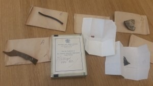 The remains of the Silpho Moor UFO, with the cigarette box in which they have been stored for 50 years