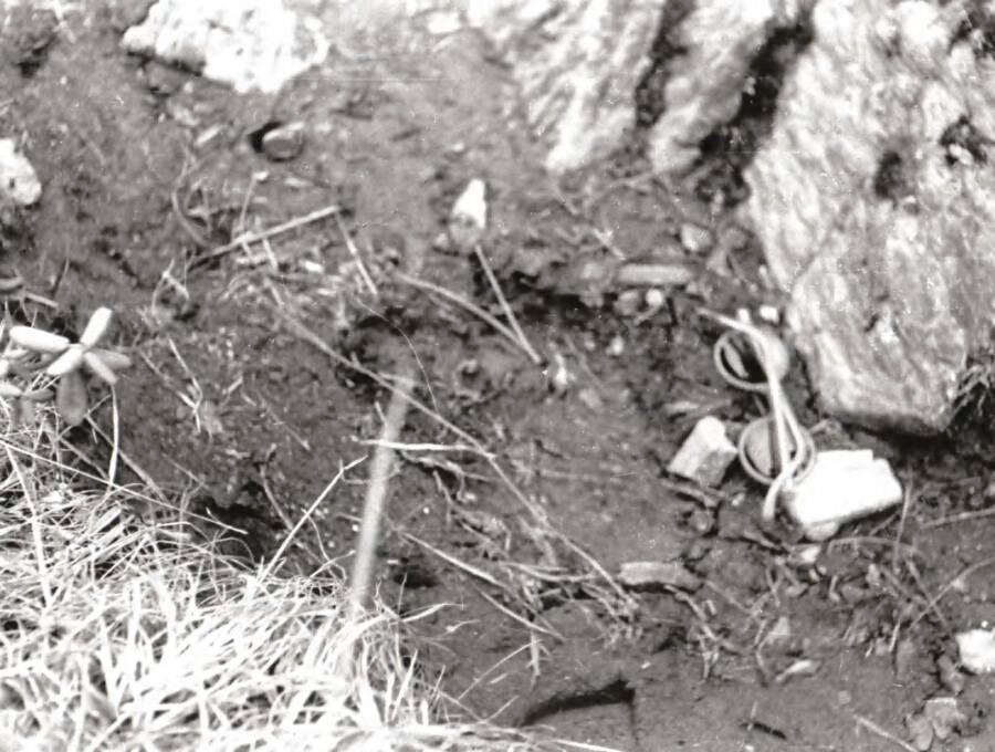 Another angle of the footprint found by C. R. Cooke, with his wife's sunglasses lying next to it.