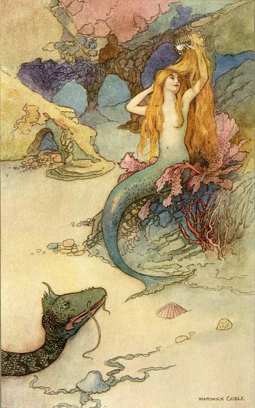Mermaid painting by Warwick Goble, generic illustration used on Karl Shuker's blog, not a depiction of the Yell creature