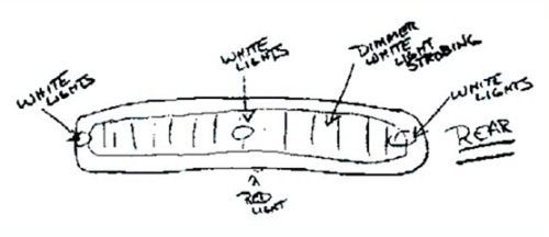 Officer Craig Stevens' sketch of the rear of the object with its band of white light, strobe and red light