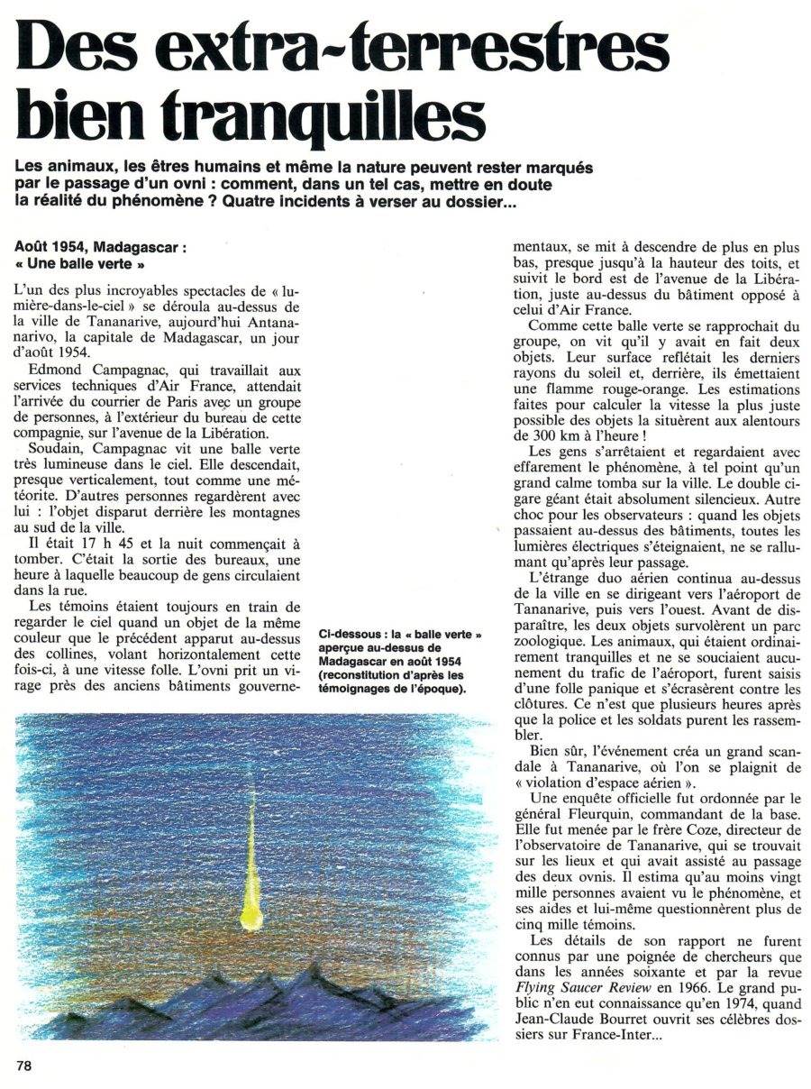 Page scan of OVNIS : un dossier brûlant (Atlas, 1984, p. 78) describing the Tananarive sighting