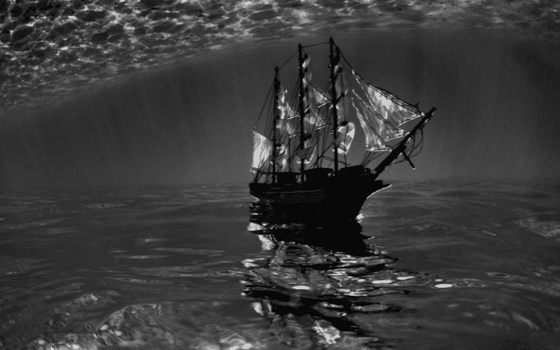 Illustration of the Flying Dutchman legend.