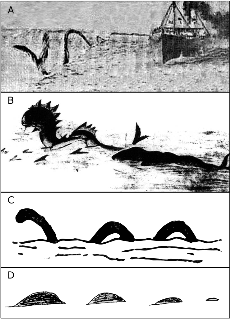 Comparison plate of Australian sea serpent reports including a 1913 (Sunday Times) sighting