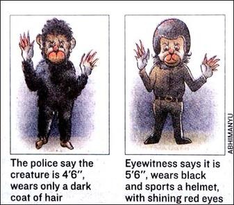 Police artist's impression of the Monkey-man of Delhi, based on witness descriptions.