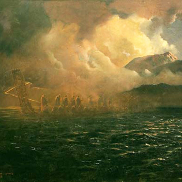 An artist's depiction of the Tarawera waka